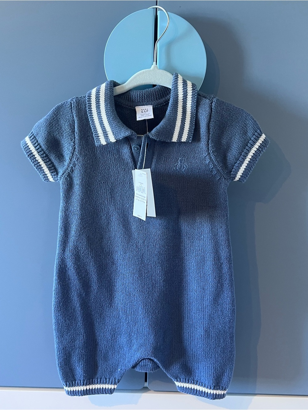 Gap Brand New Baby Blue Knit Polo Romper 3-6M